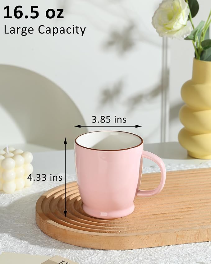 Pink Coffee Mug, 16.5oz Large Coffee Cup Microwave Safe, Latte Cup for Women, Office, Home, Ceramic Tea Cup with Large Handle, Both Hot & Cold Beverage - Image 3