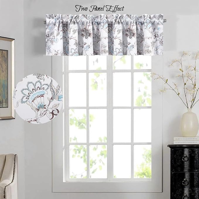 H.VERSAILTEX Blackout Curtain Valances for Kitchen Window/Living Room/Bathroom Privacy Added Rod Pocket Home Decoration Winow Valance, 52" W x 18" L, Floral in Brown and Soft Teal - Image 3