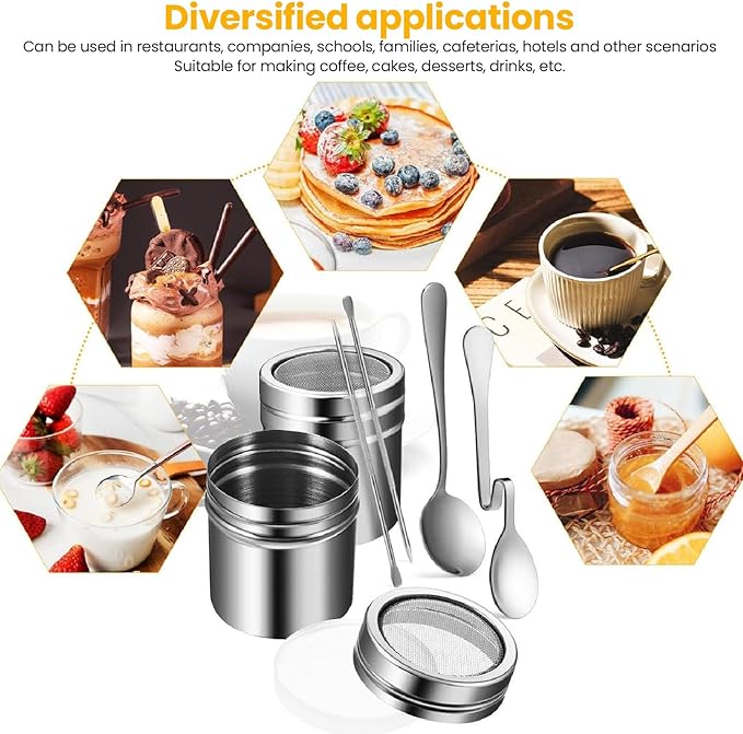 Coffee Decorating Stencils, Coffee Carving Pen Set, Portable Stainless Steel Latte Art Pen, Coffee Shaping Tool with Powder Shaker Spoons