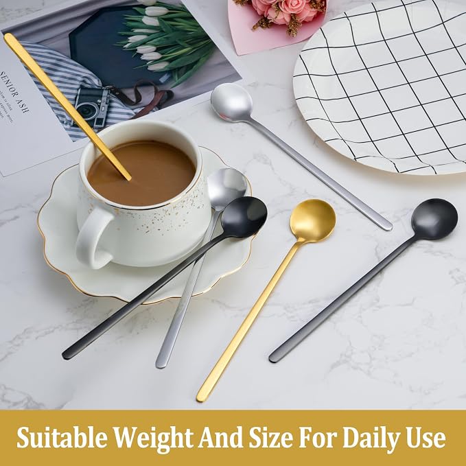 12 Pcs Teaspoons Set, 6.7 Inch Tea Spoons Long Handle, Small Teaspoons, Food Grade Stainless Steel Spoons, Long Spoon for Stirring, Metal Espresso Spoon, Coffee Bar Accessories - Image 7