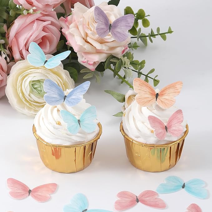 58Pcs Edible Butterflies Cake Toppers Wafer Paper Butterfly | Cupcake Decorations Colorful Small Pastel Cupcake Topper for Wedding Birthday Baby Shower Cake Decoratings(Mix Color & Size) - Image 3