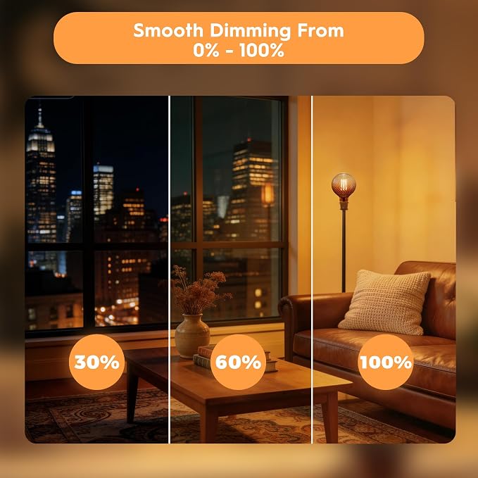 G125 Edison LED Bulb,4W Dim E26,2200K Gradient Brown Diamond Glass | Large Globe Light Bulbs,Squirrel Cage Filament, Cozy Warm Tone, Decorate Bars, Restaurants, Kitchens & All Indoor Occasions - Image 6