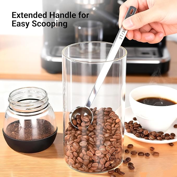 2Pcs Coffee Scoop Spoon - 1 Tbsp (15ml) & 2 Tbsp (30ml) Measuring Tablespoon - Stainless Steel Coffee Measuring Spoon - Long Handle Measuring Spoons for Ground Coffee, Loose Tea and Powder