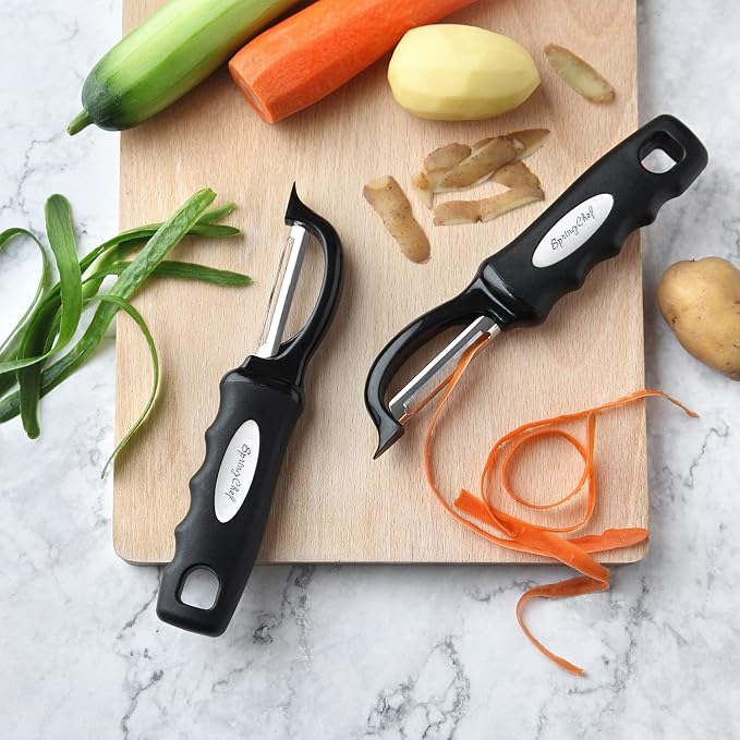 Spring Chef Swivel Vegetable Peeler with Soft Grip Handle, Set of 2, Black | Premium Potato Peeler w/ Ultra Sharp Stainless Steel Blades, Multifunctional Veggie Peeler for Apple, Carrot, Cucumber, Fruit - Image 7