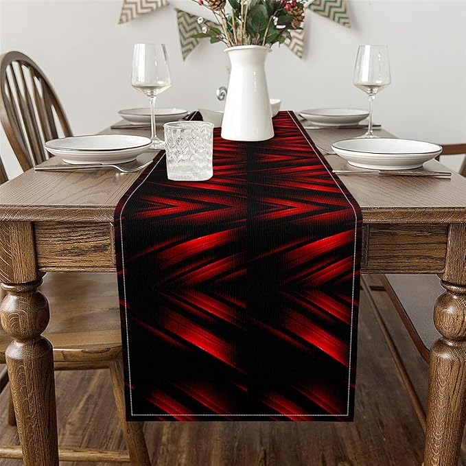 Feelyou Red and Black Table Runner Abstract Lines Home Kitchen Dining Decor Dresser Scarfs 48x13 Inch Geometric Decorations Indoor Outdoor Party Supply Abstract Home Decor - Image 3