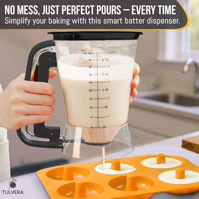 Pancake Batter Dispenser | 5-Cup Mix Pourer for Pancakes, Waffles, Crepes, Muffins, Cupcakes | Squeeze Handle, Portion Control Pitcher, Durable Drip-Free Design | Baking Accessories (Original Black) - Image 3
