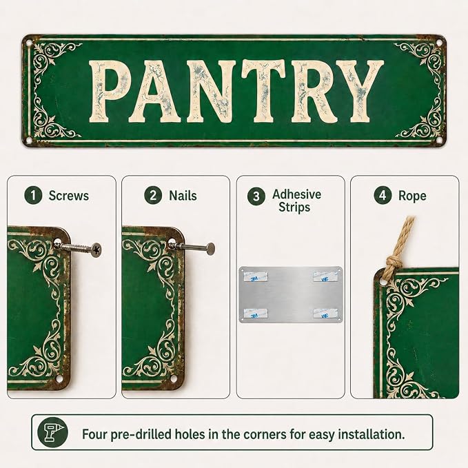 Pantry Aluminum Metal Sign, Vintage Farmhouse Wall Decor for Pantry Door, Food Storage Room, Kitchen Organization, Rustic Home Decor,15X4inch - Image 7