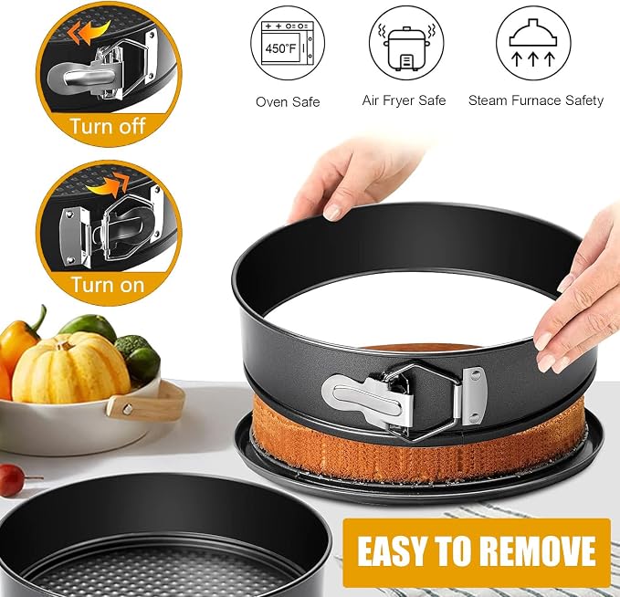 Springform Cake Pan Set of 3 (4, 7, 9 Inch) Round Leakproof Nonstick Cheesecake Pans with Removable Bottom Carbon Steel Bakeware - Image 3