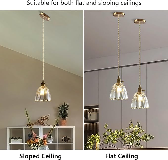 Sedelan Vintage Pendant Light, Antique Pendant Lights Kitchen Island, Glass Pendant Light, Indoor Pendant Lighting for Kitchen Bedroom Hallway Hotel, E26 Copper Switch Knob - Image 6