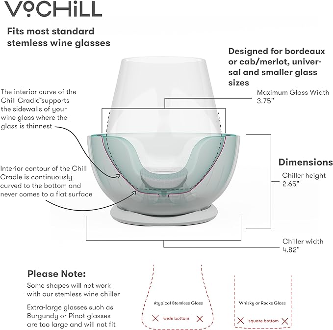 VoChill Stemless Wine Glass Chiller | Keep the Chill In Your Glass | Made In USA | Separable & Refreezable Chill Cradle | Actively Chills Stemless Glassware | Sand, Pair Stemless - Image 5