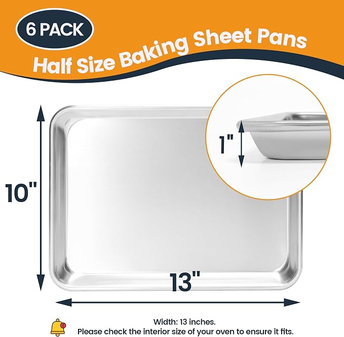 6 Pack Quarter Size Aluminum Baking Sheet Pan, 13 x 10 in | NSF, Aluminum Commercial Cookie Sheets, Non-Stick, Oven Safe Up to 500℉ - Image 5