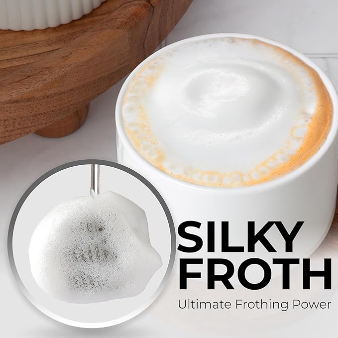 Zulay Kitchen Tornado Whisk Milk Frother with 4 AA Duracell Batteries - Triple Whisk for More Power - Handheld Coffee Frother with Stand - Drink Mixer for Lattes, Matcha & Protein Shakes