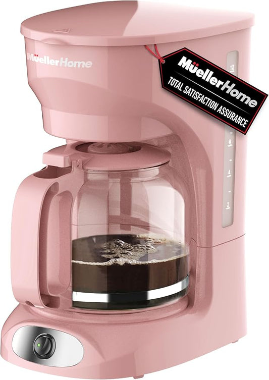MUELLER HOME 12-Cup Pink Coffee Maker | Borosilicate Carafe, Auto-Off, Reusable Filter, Anti-Drip, Keep-Warm Function by MUELLERHOME