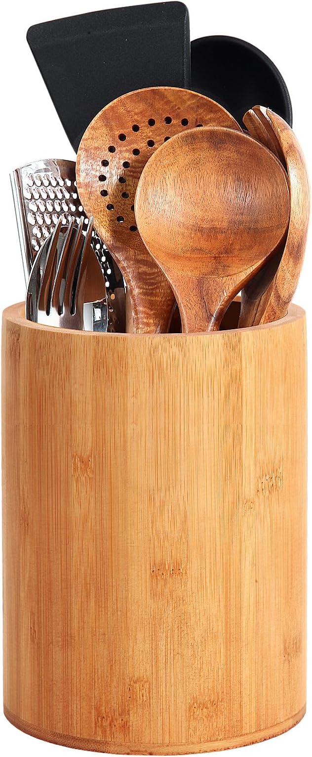 Bamboo Utensil Holder, Large Utensil Holders for Kitchen Counter, Bamboo Spoon and Chopstick Holder for Kitchen Decor, Flatware and Spatula Storage Organizer, for Countertop, Pantry and Bathroom by SLNIHAMS