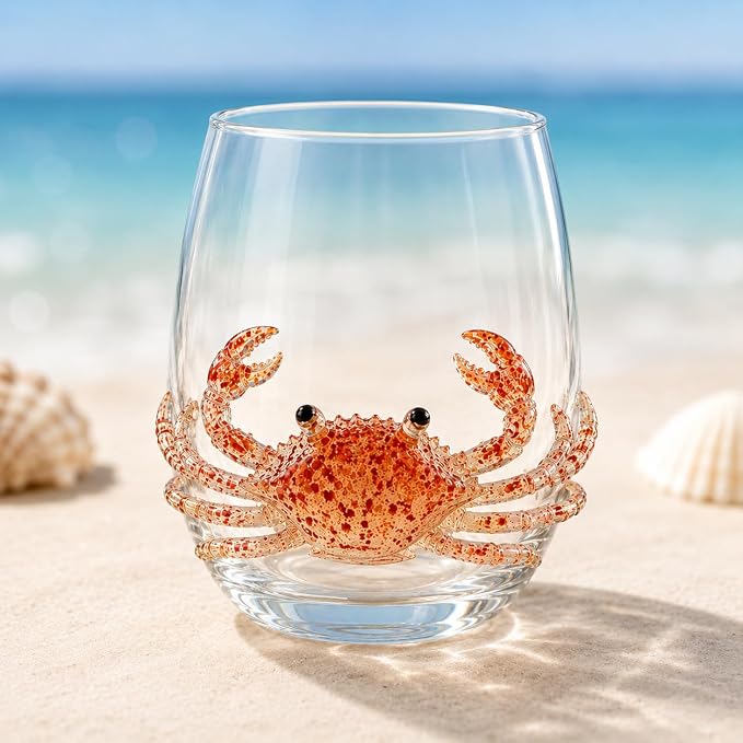 12oz Artisanal Blue Ringed Octopus Glassware, 3D Ocean Animal Artisan Glassware Collection For Fresher Sips, Coastal Elegance & Elevated Home Bar Vibes (Crab) by Unknown