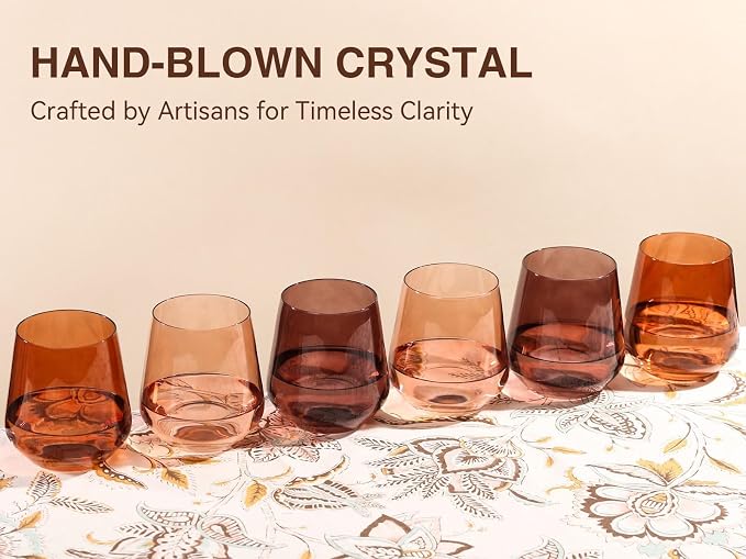 Venus Colored Stemless Wine Glasses Set of 6-17 oz Hand-Blown Crystal Colorful Glassware with no Stem, Multicolor Wine Glass for Wedding, Birthday, Housewarming Valentines's Day Gifts for Women - Image 2