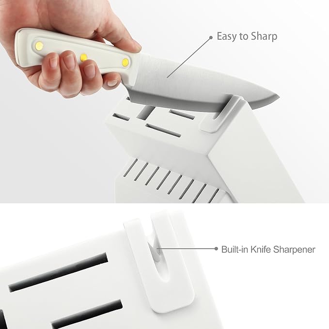 McCook Knife Set White Kitchen Knife Block Set w Built-in Sharpener | German Forged Stainless Steel,26 PC,Razor Sharp,Anti-Rust,Restaurant Grade,Ergonomic Handles,Full Tang,Gift Box - Image 5