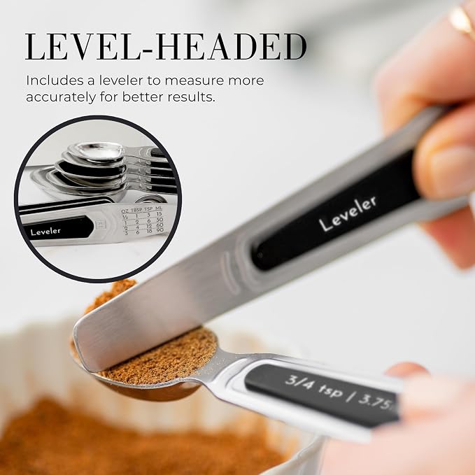 Styled Settings Stainless Steel Magnetic Measuring Spoons Set, 8-Piece | BPA-free, Stackable, Double Sided Measuring Spoons with Leveler for Dry and Liquid Ingredient - Fits in Spice Jars - Image 7
