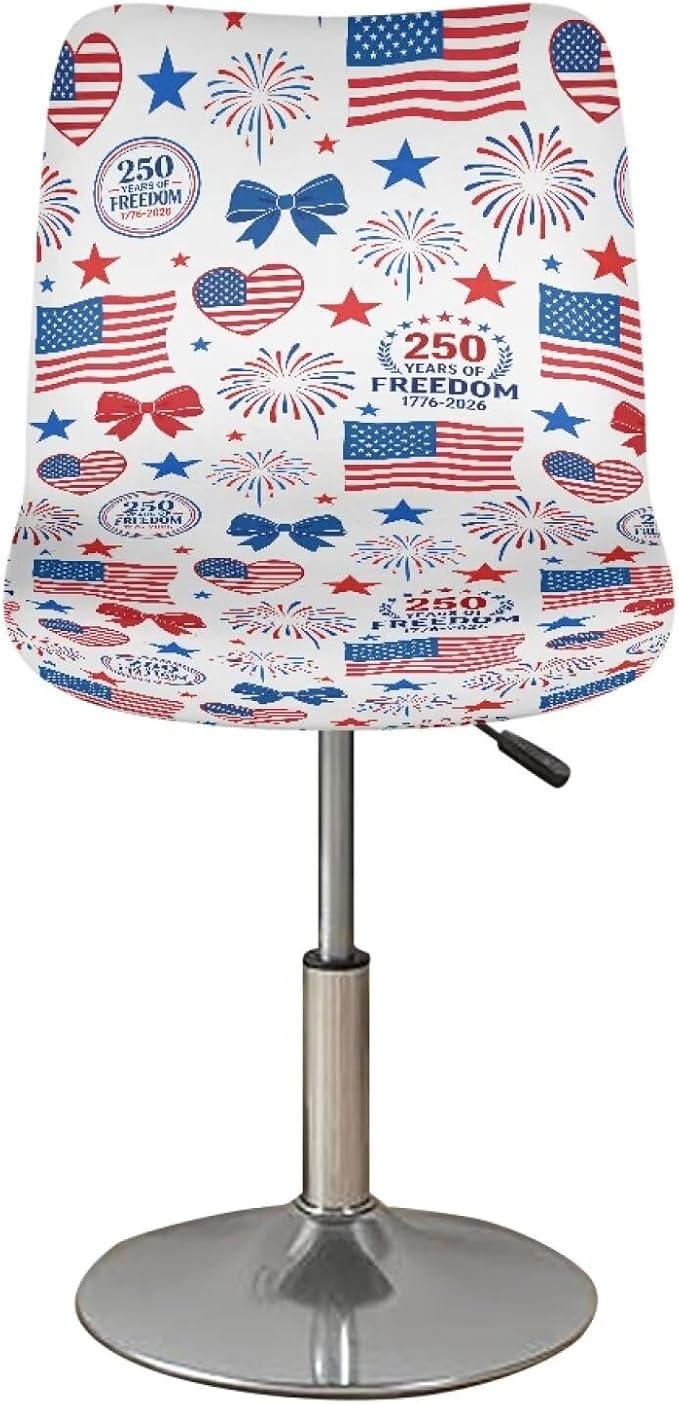 USA Flag Bar Stool Covers 250th Anniversary Patriotic Seat Covers for Dining Room Chairs Stretchable High Mid Low Swivel Chair Seat Covers - Image 2