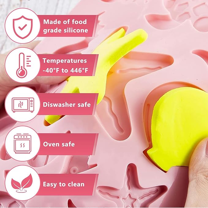 3Pcs Marine Themed Silicone Mold, Non-stick Ocean Animal Cake Baking Molds for Chocolate Candy Fondant Cupcake Cookie Dessert DIY Cake Decoration Suppies