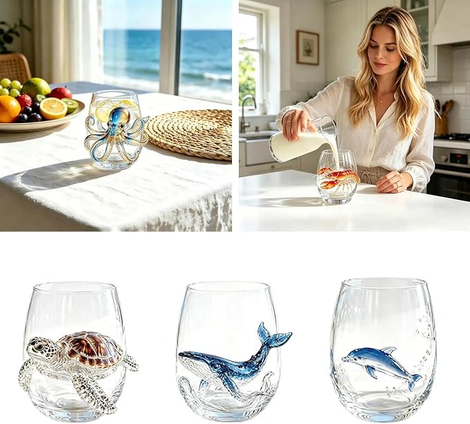 Artisan Blue Octopus Glassware Handmade 3D Ocean Decor Gift - Image 6