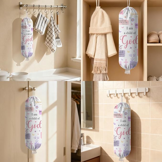 Child of God Plastic Bag Holder Dispenser, Plastic Grocery Bag Organizer & Wall Mount Paper Trash Bags Saver Storage for Kitchen Home Pantry Decor, Faith Kitchen Decor Shopping Bags Storage Dispenser - Image 6