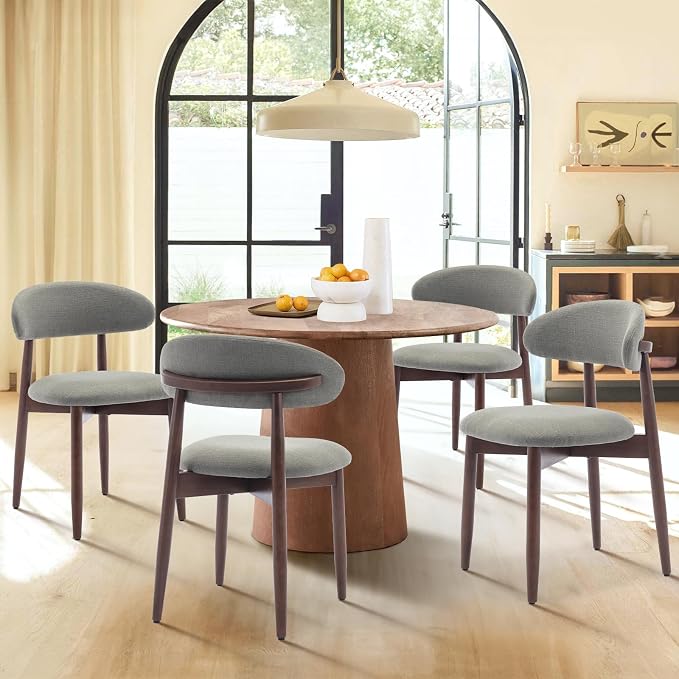 COLAMY Wooden Dining Room Chairs Set of 6, Modern Upholstered Fabric Dining Chairs, Farmhouse Kitchen Chair with Foot Pegs, Green - Image 3
