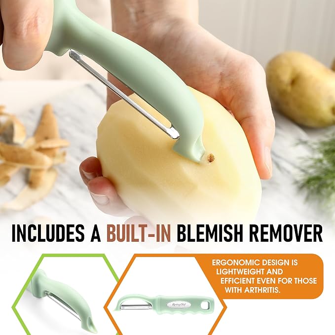 Spring Chef Swivel Vegetable Peeler with Ergonomic Handle, Pistachio | Premium Potato Peeler w/ Ultra Sharp Stainless Steel Blades, Multifunctional Veggie Peeler for Apple, Carrot, Cucumber, Fruit - Image 5