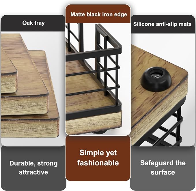 Wican Guest Towel Holder Tray for Bathroom, Oak and Iron Napkins Holder | Powder Room Dining Table Wooden Basket for Disposable Paper Hand Towels, Black and Farmhouse Brown - Image 4