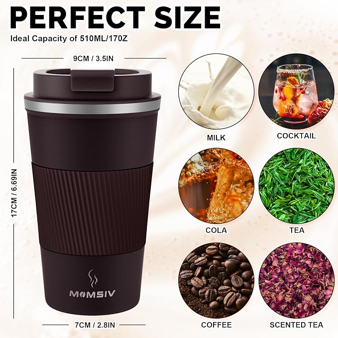 MOMSIV 17oz Travel Coffee Mug, Insulated Coffee Cup with Leakproof Lid | 6-Hour Heat Retention, 360°Leak proof, Vacuum Stainless Steel Double Walled, BPA-free, Reusable And To Go Coffee Mug - Image 2