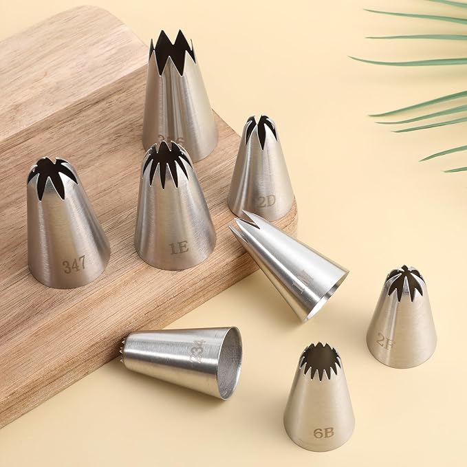 8PCS Large Piping Tips Set, Stainless Steel Cake Decorating Tips with 10pcs Piping Bags Pastry Cake Decorating Tip Baking Tools for Baking Cupcakes Decoration