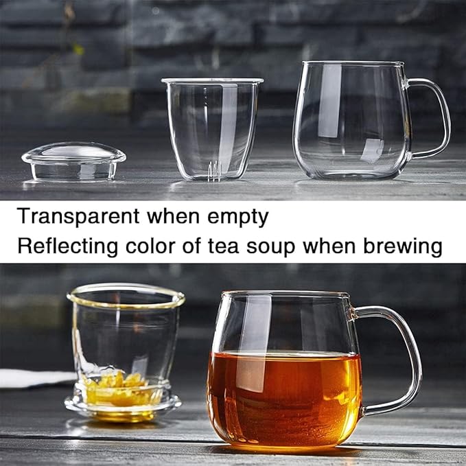 Glass Teacups 24 Pack Glass Tea Cup with Infuser and Lid, 17.6oz/520ml Large Borosilicate Teacup,Tea Clear Mug Cup for Loose Leaf Blooming Tea, Microwave & Dishwasher Safe