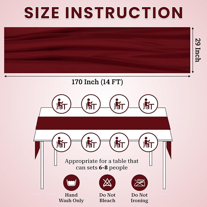 Pack of 20 | Maroon | 14ft Chiffon Table Runner 29x170 Inches Long Romantic Rustic Sheer Gauze Runner for Wedding Bridal Shower Birthday Banquets Engagement Spring Easter Boho Decorations - Image 3