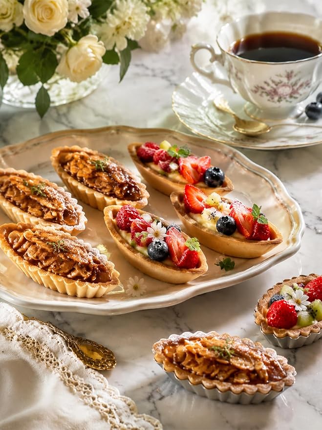 20Pcs Boat Egg Tart Molds for Baking, Fluted Aluminum Tart Pans, M | Non-Stick Barquette Tartlet Pie Shell Pans Tins Reusable Mini Quiche Pie Tray Cookie Molds Frech Dessert - Image 8