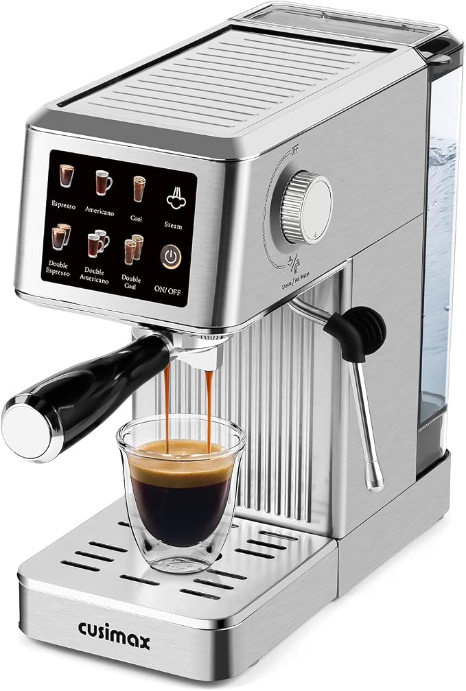 CUSIMAX Espresso Machine with Powerful Steam Wand for Latte & Cappuccino | 20Bar Compact Coffee Machine Stainless Steel Espresso Maker with 34oz Remevable Water Tank by CUSIMAX