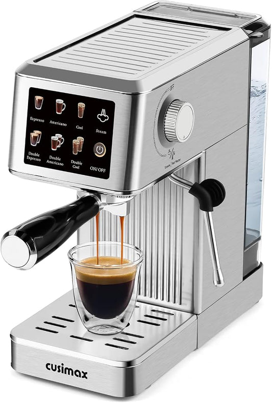 CUSIMAX Espresso Machine with Powerful Steam Wand for Latte & Cappuccino | 20Bar Compact Coffee Machine Stainless Steel Espresso Maker with 34oz Remevable Water Tank by CUSIMAX