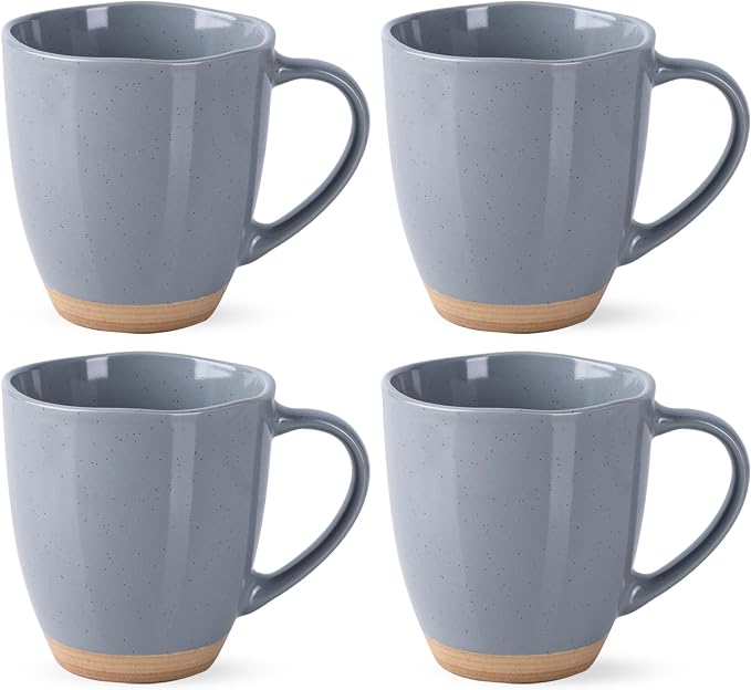 AmorArc 12oz Coffee Mugs set of 4, Stoneware Coffee Mugs with Rustic Terracotta Underside for Latte/Cappuccino/Milk/Cocoa, Dishwasher&Microwave Safe, Gray by AmorArc