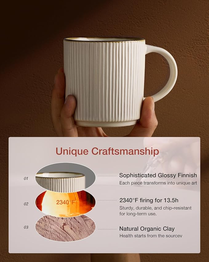 famiware Coffee Mug Set for 6, Star 12 oz Catering Mugs Cup Set with Handle for Coffee, Tea, Cocoa, Milk - Ceramic Stoneware Drinkware Set, White - Image 7