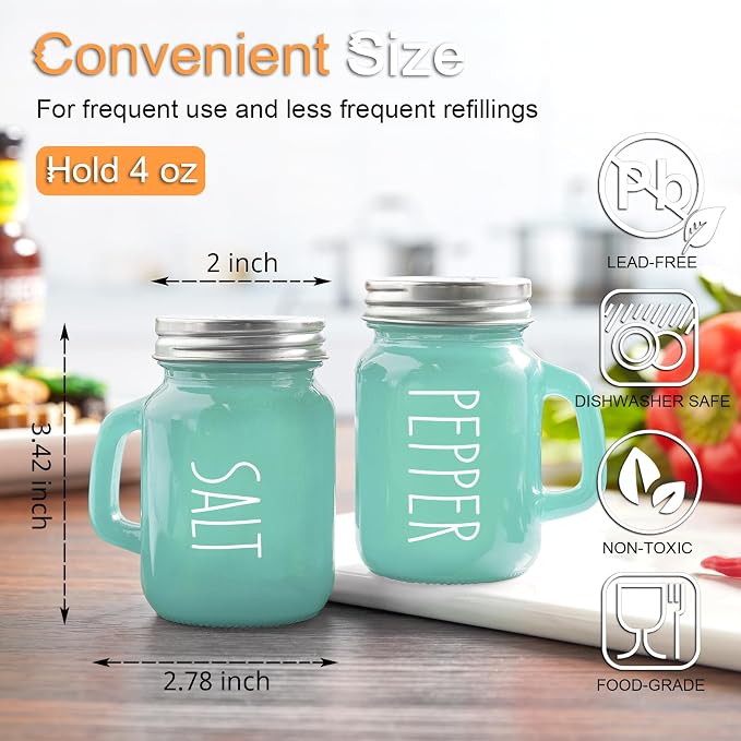 Turquoise Salt and Pepper Shakers Set - Teal Kitchen Decor and Accessories for Home Restaurants Wedding - Glass Salt and Pepper Set for Cooking Table, RV, BBQ, Easy to Clean & Refill - Image 3