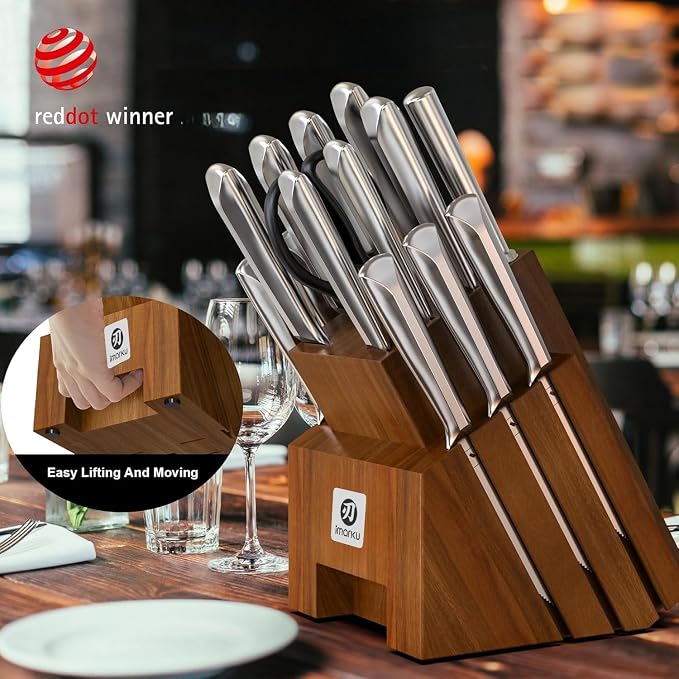 imarku 16-Pieces High Carbon Japanese Stainless Steel Kitchen Knife Set | Knife Set with Block|15°Precision Edge | 56±2 HRC Hardness | Built-in Sharpener|Ergonomic Handles|Gifts Mom & Dad - Image 4
