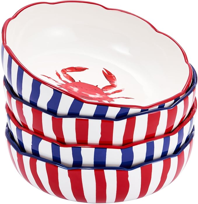 Bico Ocean Wonders Scalloped Pasta Bowls, 36oz Salad Bowl Set of 4, Large Ceramic Serving Dinner Bowls for Soup and Cereal, Microwave and Dishwasher Safe, Gift for Housewarming and Holiday - Image 5