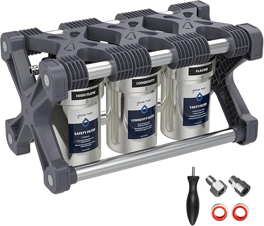 GLACIER FRESH Replacement for Technology RV Water Filtration System, 0.2 Micron Camper Water Filter with Compact 5 Inch Filter, 3-Stage Premium RV Water Filtration System for RVs, Campers and Boats