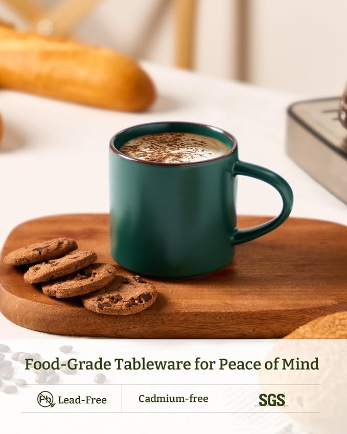 famiware Coffee Mugs Set of 8, Nebula 14oz Coffee Mugs, Ceramic Cup Set with Handle for Latte, Tea, Milk, Cappuccino, Dark Green - Image 3