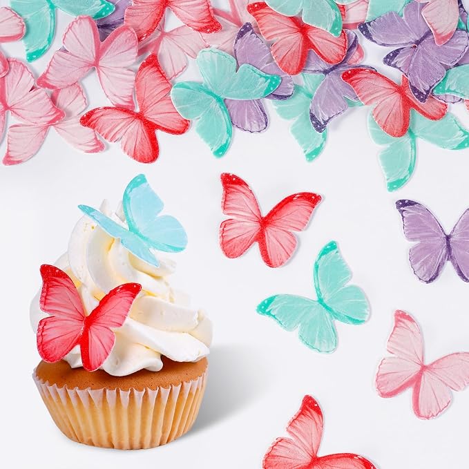 Edible Butterflies for Cake Decorating, 60 Pcs Butterfly Cake Decorations, Wafer Paper Butterflies Cupcake Toppers, Mix Colors by Sujoygar