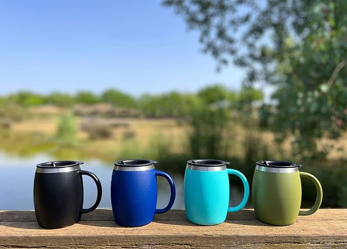CHILLOUT LIFE Stainless Steel Insulated Coffee Mugs Set of 2 (14oz) – Double Wall Coffee Cups With Spill Resistant Lid & Strong Handle – Shatterproof Cups for Cold Drinks & Hot Beverages - Image 7