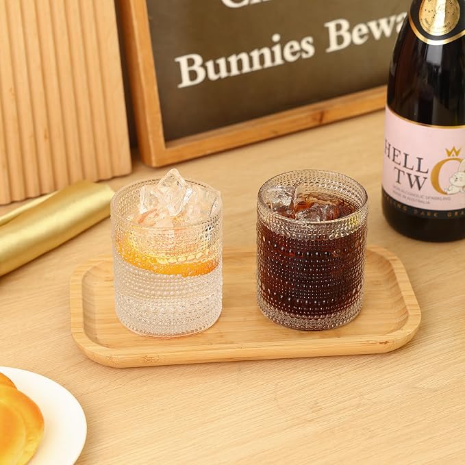 Moretoes Hobnail Drinking Glasses Set of 12 | Cocktail Glasses Vintage Glassware, Textured Glass Cups Bubble Glasses Water Glasses Old Fashion Jupiter Glasses Set (Clear) - Image 2