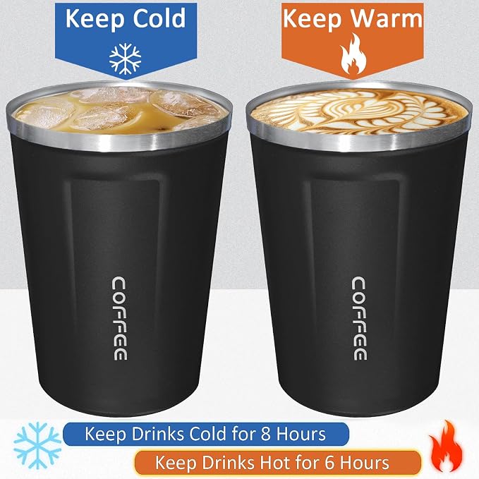 4 Pack Travel Coffee Mug 12oz Insulated Coffee Cup with Lid, Reusable Thermal Coffee Cup Stainless Steel Coffee Tumbler to Keep Hot & Cold Drinks for Car, Daily, Travel and Gifts, Black - Image 5