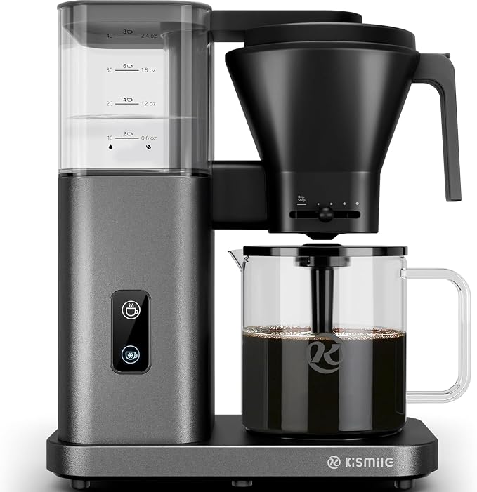 Kismile SCA-Certified 8-Cup Drip Coffee Maker with Pour-Over Control | 3-Second Heating at 197–205°F, Adjustable Flow, Removable 1.25L Water Tank, 20-Min Cold Brew and 40-Min Keep Warm by Kismile