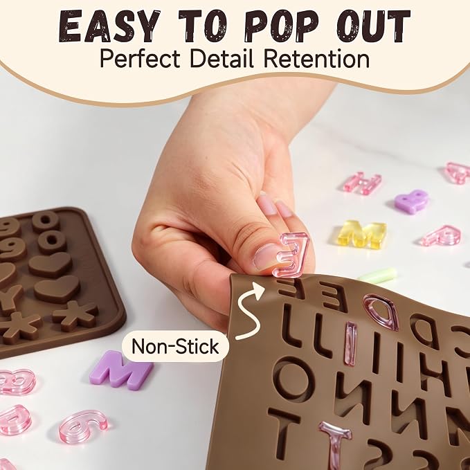 2PCS Silicone Molds for Chocolate,Number Letter Molds,Reusable Candy Molds with Happy Birthday Decorating Symbols,Mini Size Alphabet Decorating for Birthday Cake Lollipop Fondant Chocolate - Image 6