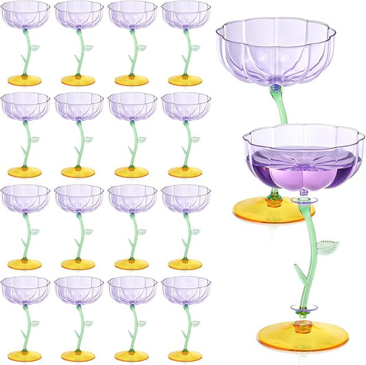24 Pcs Purple Plastic Ribbed Coupe Glasses Detachable 7oz Flower Cocktail Glasses Modern Wavy Plastic Cocktail Coupes Disposable Martini Glasses Mimosa Glassware champagne goblets (24, Purple) by Unknown